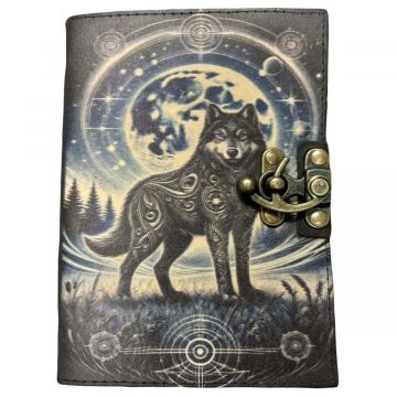Leather Journal - Wolf with Moon Light 5x7